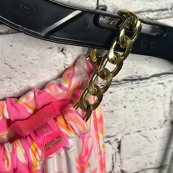 Lilly Pulitzer Beachy Blooms Bowen Halter Top Gold Chain Pink Flowers SMALL - Picture 6 of 6